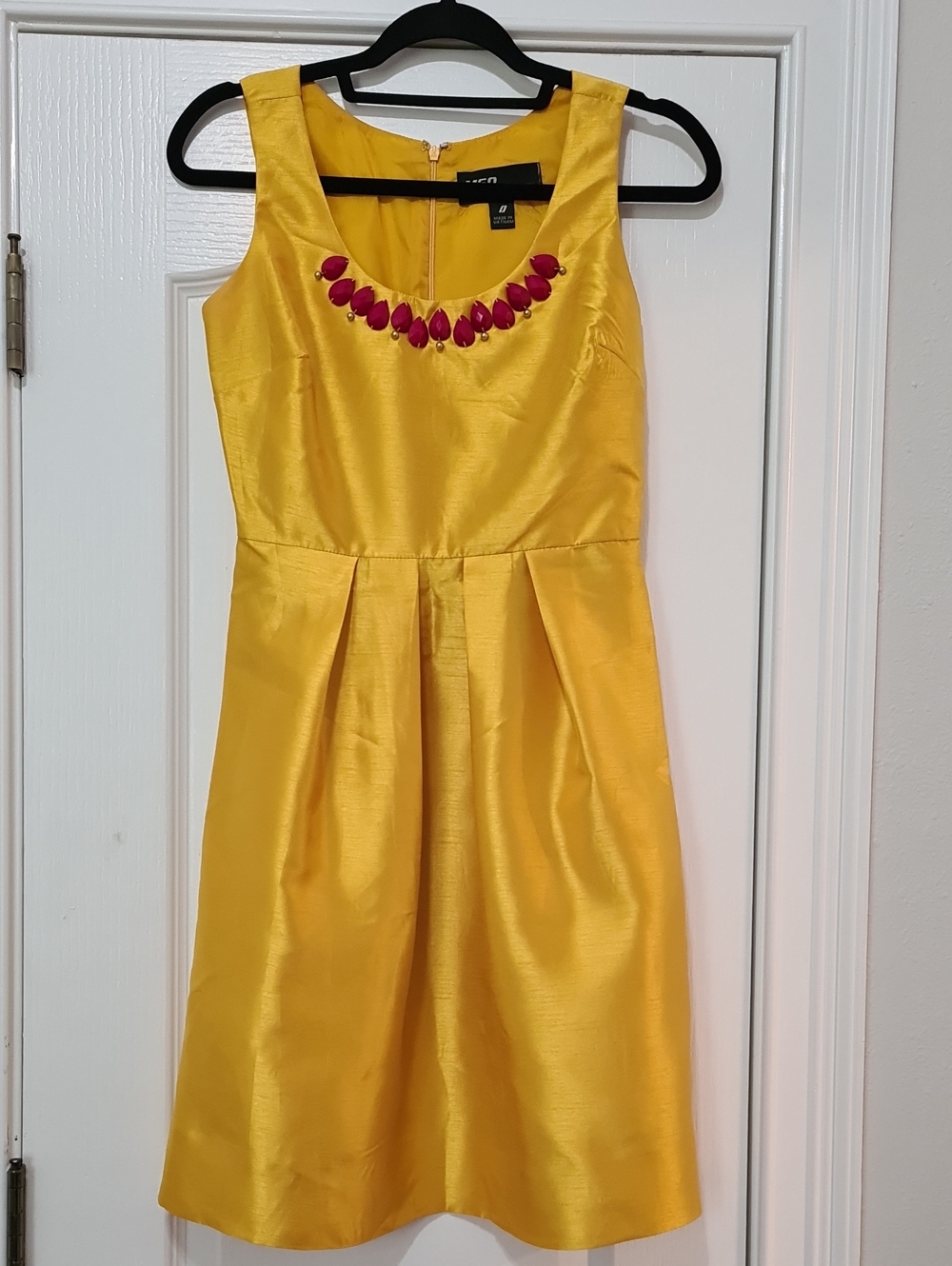 Miss Sixty Yellow Sleeveless Dress with Pink Gem Neckline